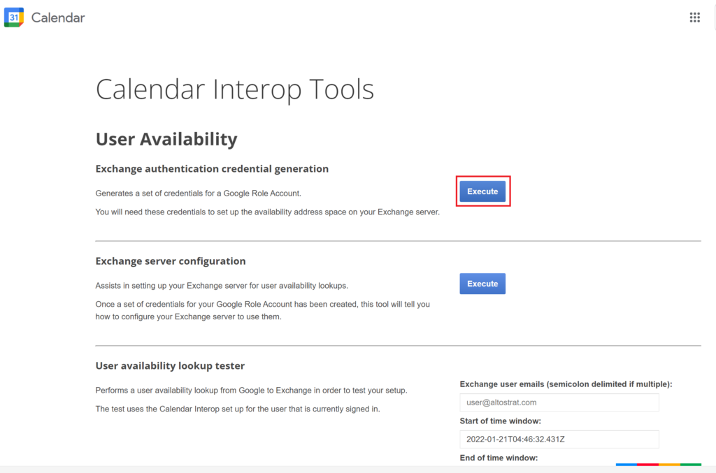 Calendar Interop Tools 画面